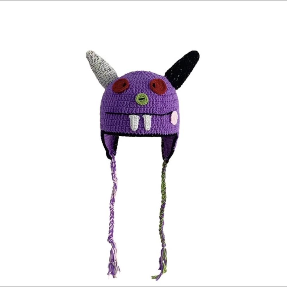 Purple Monster Cartoon Crochet-Knitted Yarn Beanie Hat